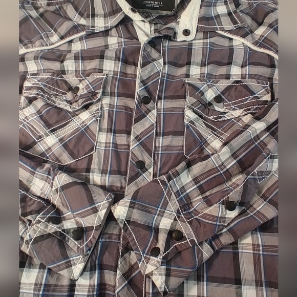 BKE Buckle BLACK Western Snap Button Plaid Grey Shirt L - Picture 15 of 16